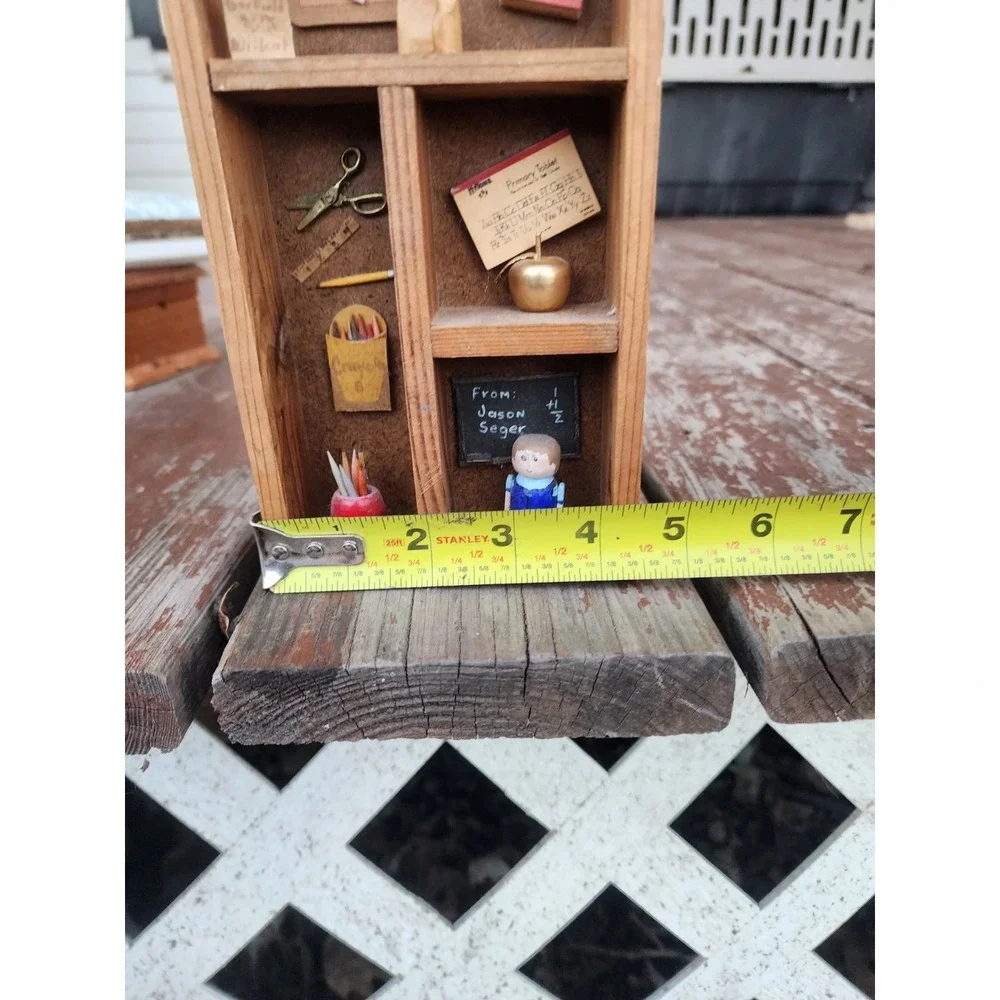 Vintage Small Wood Shadow Box Trinket Shelf & Themed Trinkets, Wall Mounted MCM
